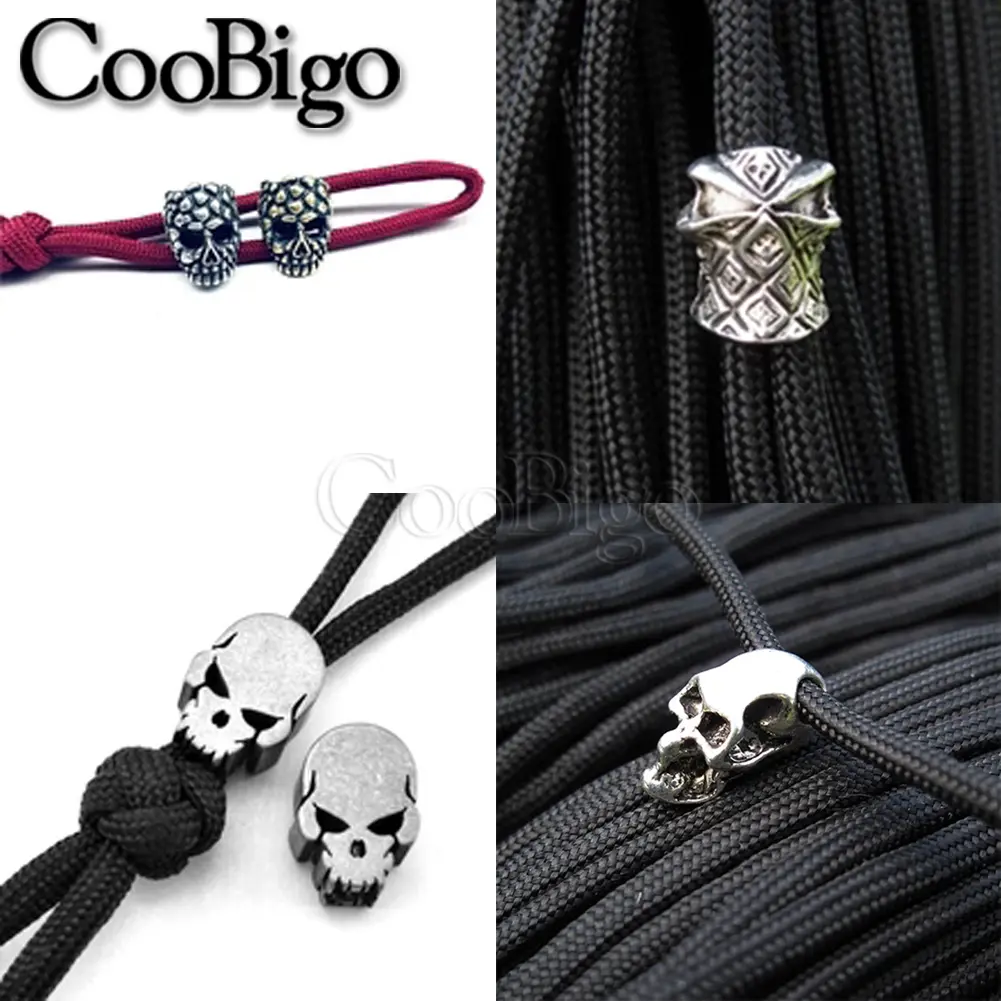Metal Skull Beads Parachute 550 Rope Beads for Outdoor Tactical Backpack Keychain Knife Lanyard Paracord Bracelet Accessory 5pcs