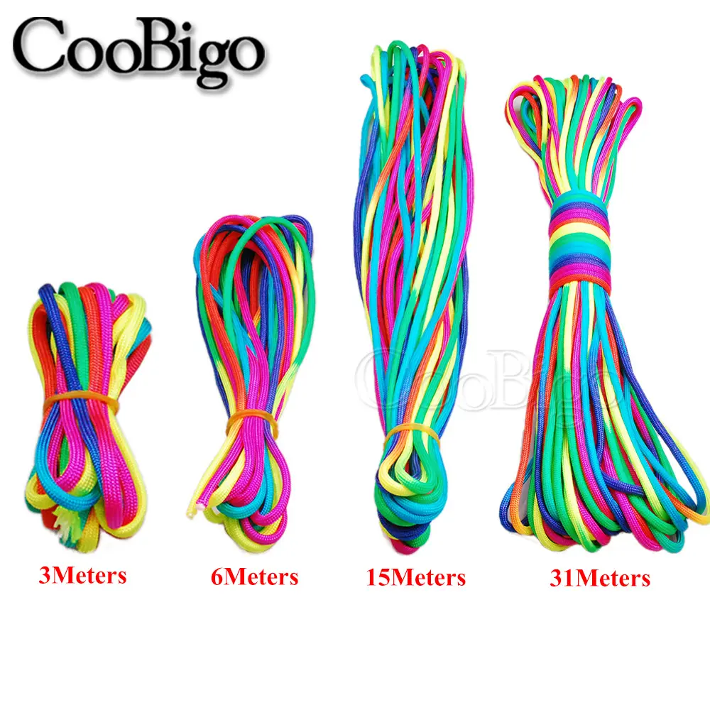 3-100Meters 4mm Rainbow Rope 550 Parachute Cord Outdoor Climbing Camping Survival Equipment Paracord Bracelet DIY Accessories
