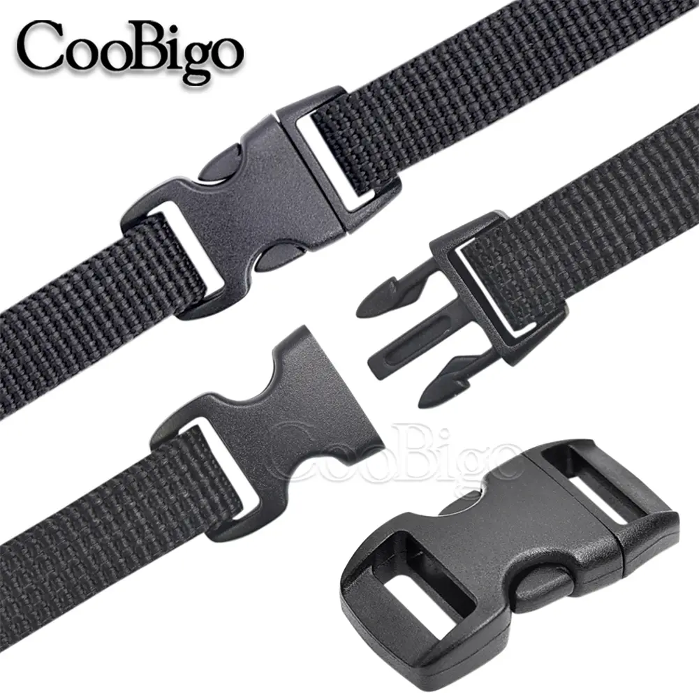 50pcs Plastic Side Release Buckle Paracord Bracelet Clasp Pet Collar Outdoor Backpacks Strap Belt Webbing Accessories Black 10mm
