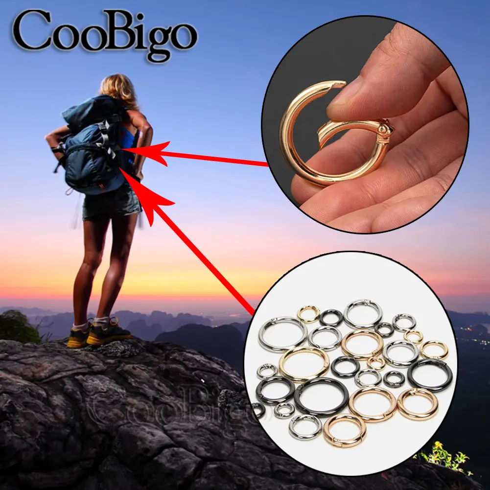 10pcs Round Carabiner Paracord Clip Buckle Outdoor Parachute Keychain Lanyard Metal O Ring Spring Snap Hook DIY Craft Connector