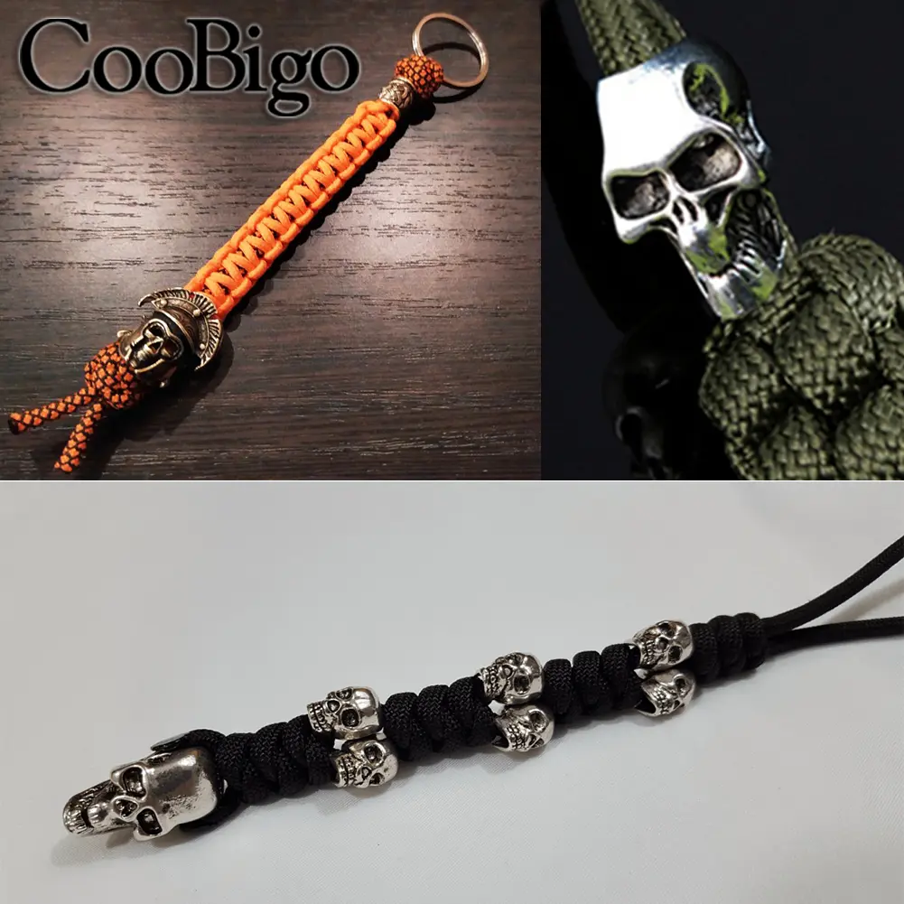 5pcs Metal Skull Bead Paracord Skeleton Beads Punk Charm Outdoor Bracelet Backpack Knife Lanyard Pendant DIY Craft Accessories