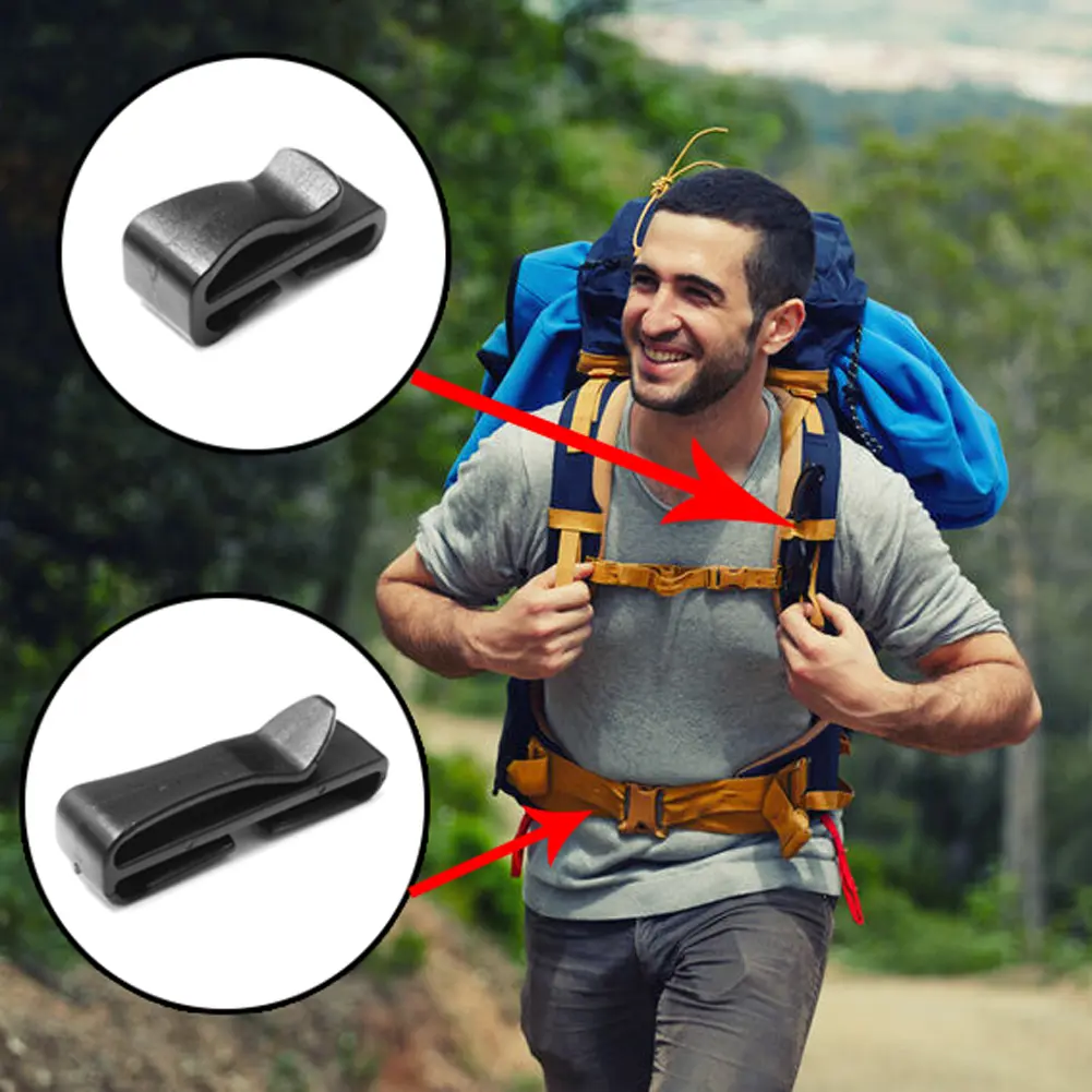 5pcs Strap Clip Band Clamp Webbing Slip Keeper Belt Loop Slider Buckle for Outdoor Tactical Molle Backpack Parts Plastic Black