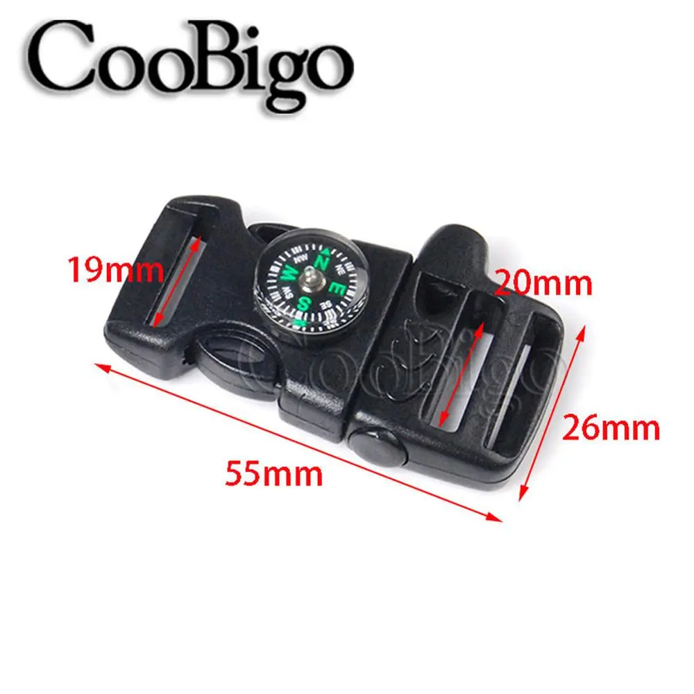 50pcs Emergency Survival with Compass Whistle Buckle for Outdoor Camp Paracord Bracelet Backpack Strap Bag Accessories
