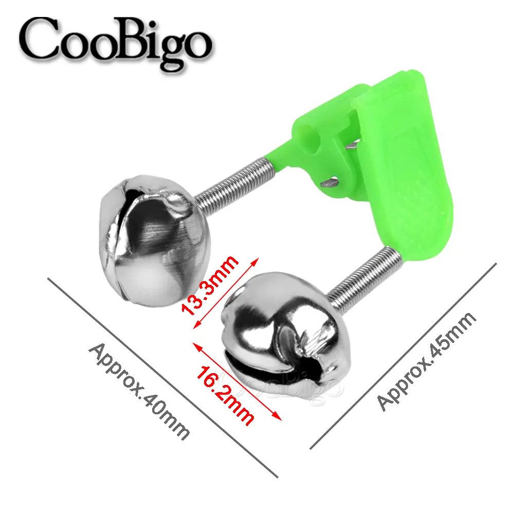 5pcs Fishing Bite Alarms Fish Rod Bell Rod Clamp Tip Clip Alert Twin  Bells Ring Tackle Accessories Green ABS Outdoor Tool Metal
