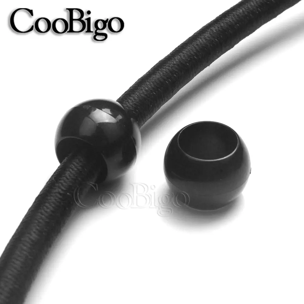 50pcs Plastic Pony Beads Spacer Cord Lock End Paracord Strap Lanyard Clasp Outdoor Camp Tent Accessory Black Large Hole Barrel