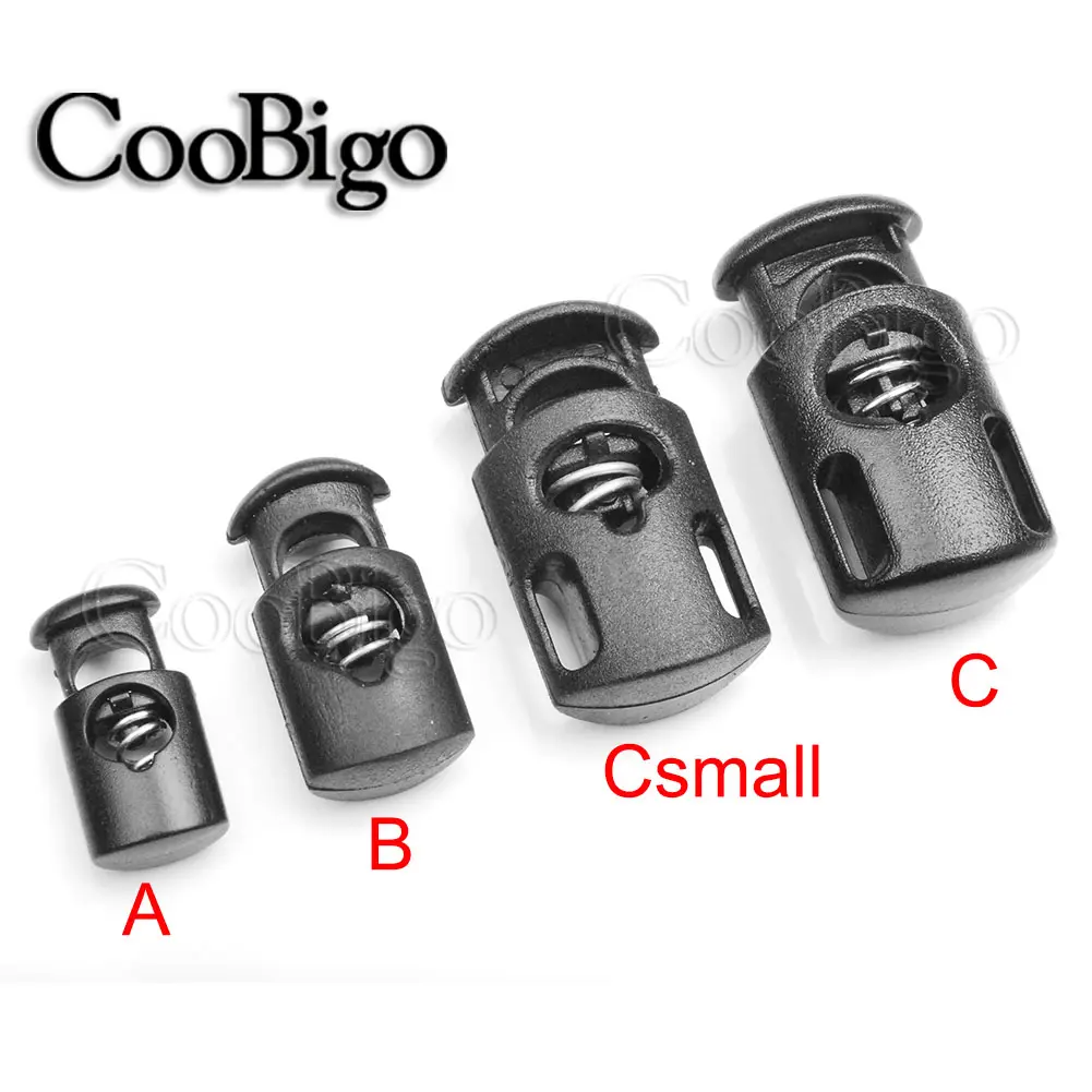 20pcs Spring Cord Lock Stopper Toggle Clip Lace Tightening Buckle for Drawstring Lanyard Paracord Rope Shoelace  Black Plastic