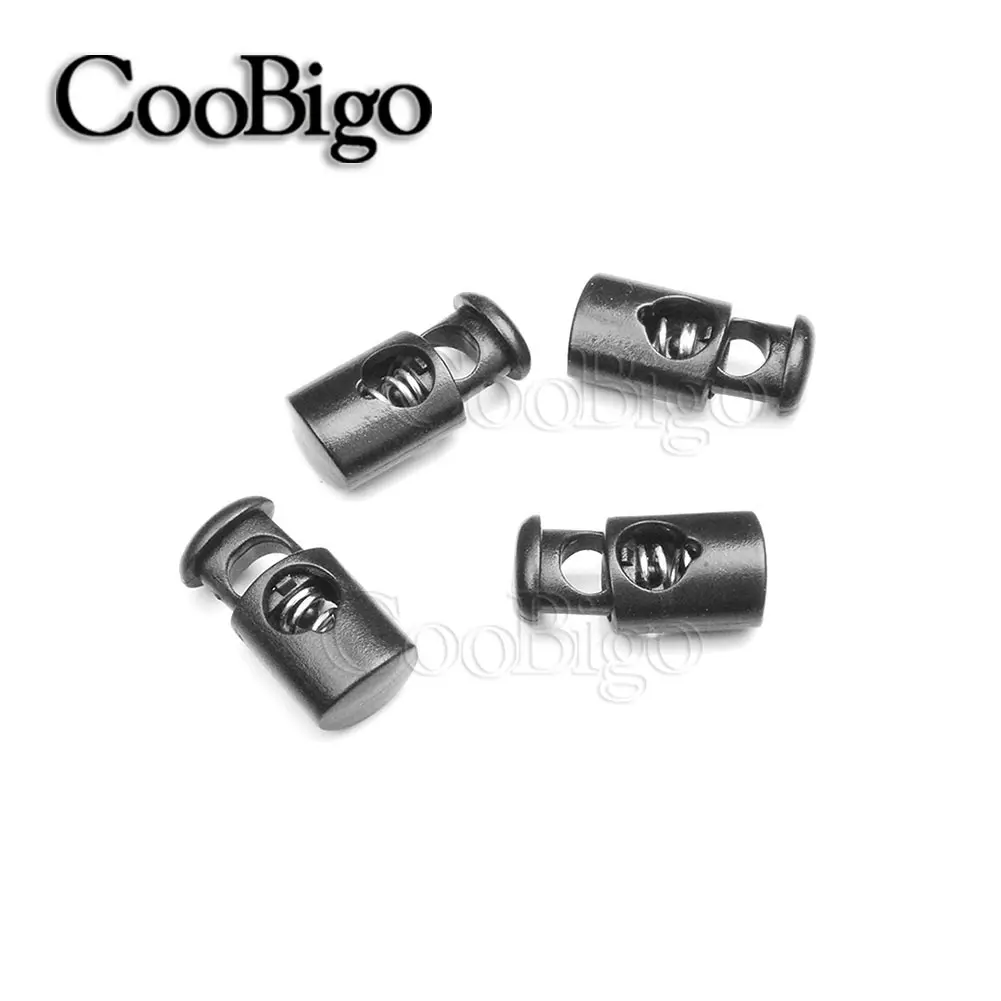 20pcs Spring Cord Lock Stopper Toggle Clip Lace Tightening Buckle for Drawstring Lanyard Paracord Rope Shoelace  Black Plastic