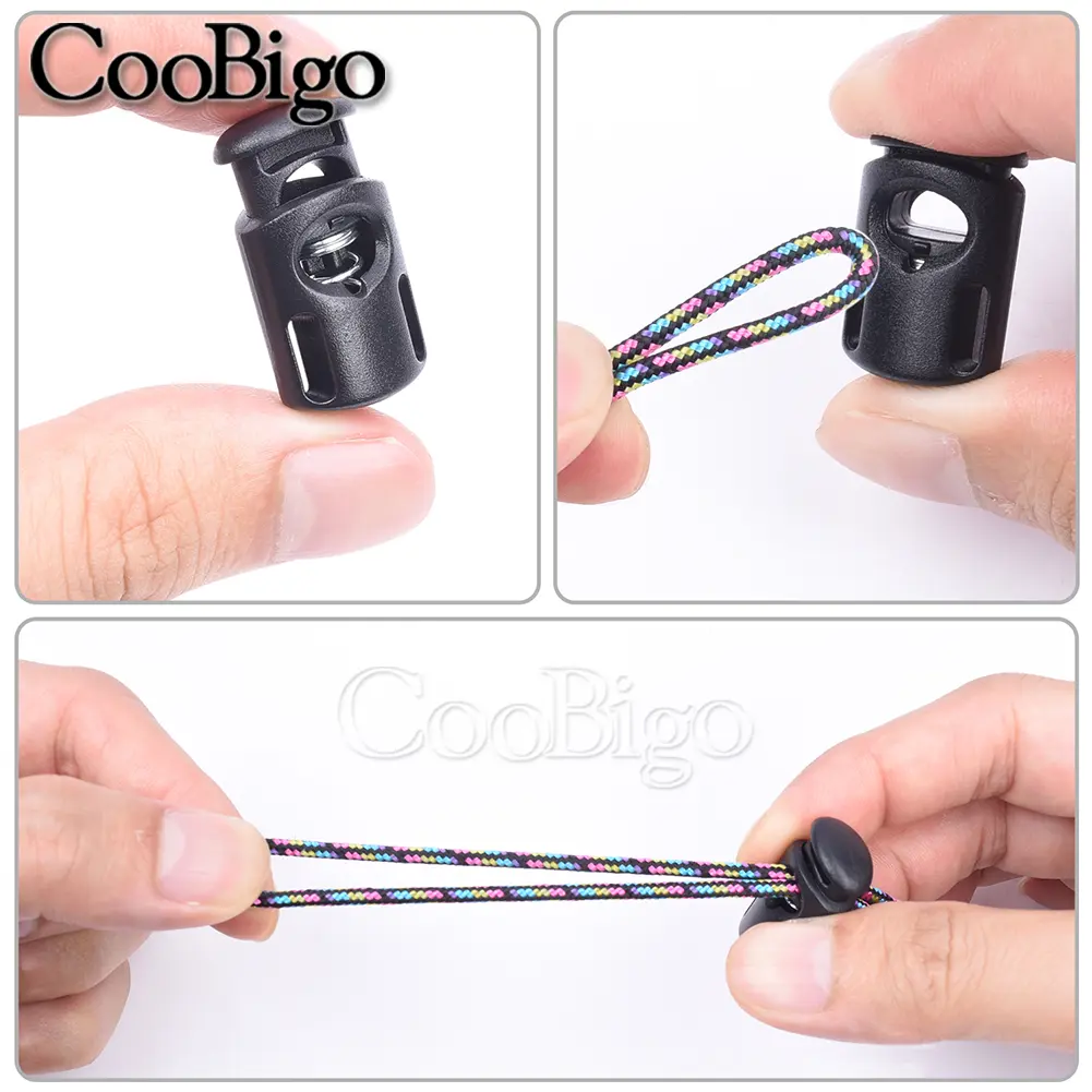 20pcs Spring Cord Lock Stopper Toggle Clip Lace Tightening Buckle for Drawstring Lanyard Paracord Rope Shoelace  Black Plastic