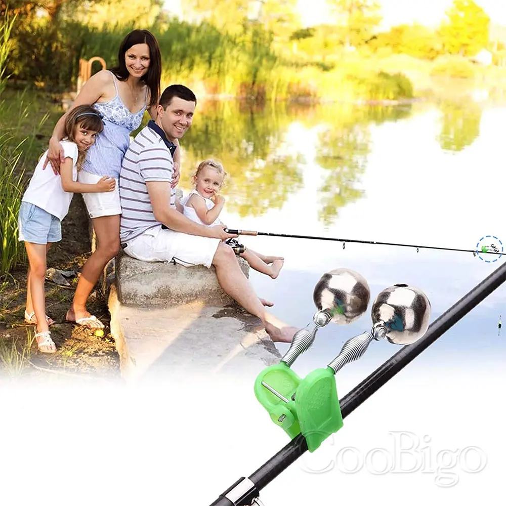 5pcs Fishing Bite Alarms Fish Rod Bell Rod Clamp Tip Clip Alert Twin  Bells Ring Tackle Accessories Green ABS Outdoor Tool Metal