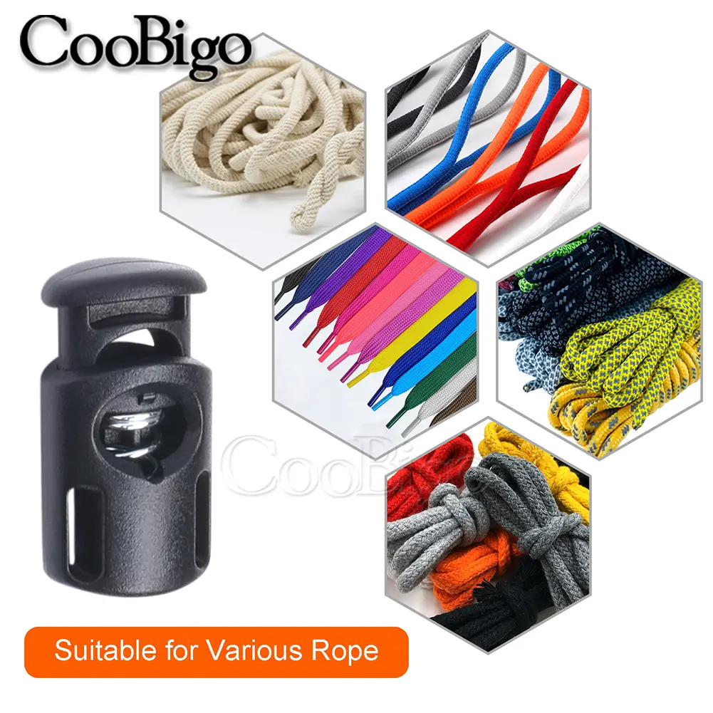 20pcs Spring Cord Lock Stopper Toggle Clip Lace Tightening Buckle for Drawstring Lanyard Paracord Rope Shoelace  Black Plastic