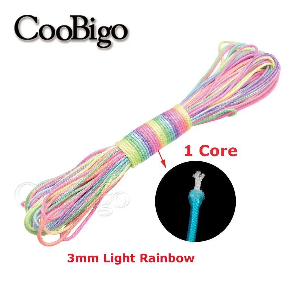 3mm Light Rainbow Paracord Parachute Cord Braided Rope 1 Core DIY Survival Bracelet Keychain Outdoor Camping Tent Lanyard Parts