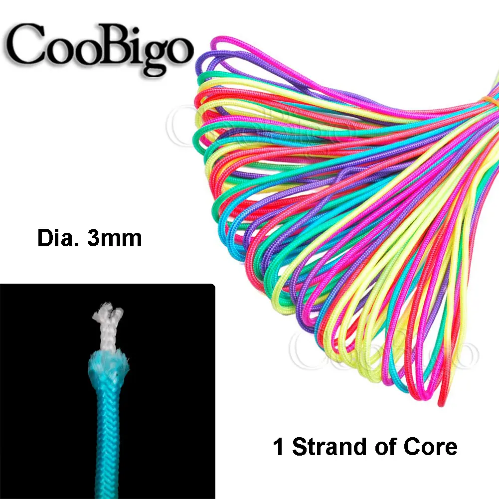 10ft-328ft Rainbow Parachute Cord Paracord Rope for DIY Survival Bracelet Outdoor Camping Tent Lanyard 1 Strand Core Dia.3mm