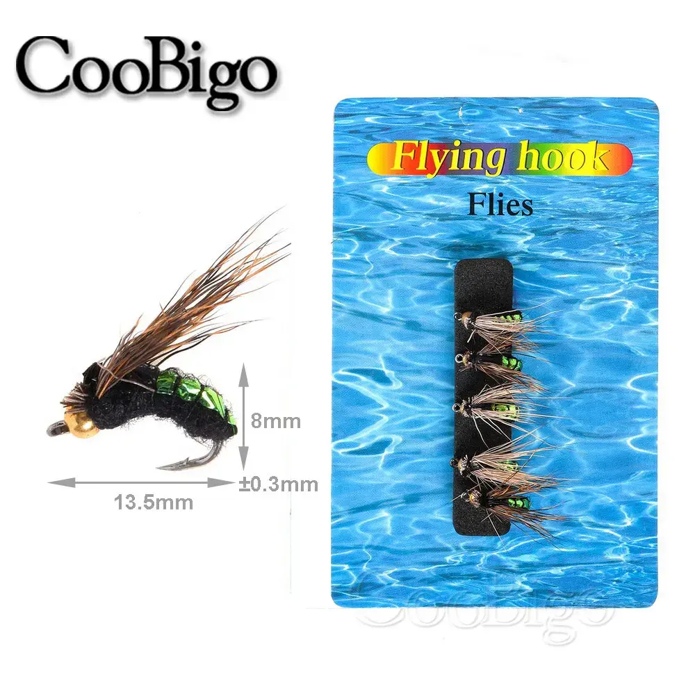 5/40pcs Fly Fishing Lures Hook Brass Bead Head Fast Sinking Nymph Scud Fly Bug Worm Trout Nymphing Artificial Bait Fish Tackle