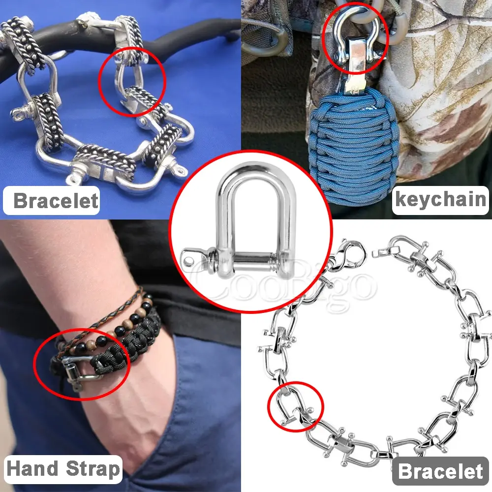 5pcs Paracord Bracelet D Bow Shackle Buckles Parachute Cord Adjustable Clasp Outdoor Travel Kits DIY Hardware Stainless Steel