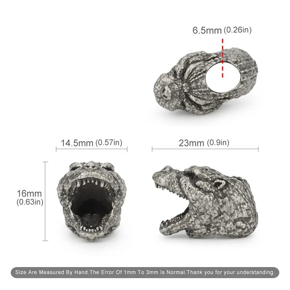 Dinosaur Shape Brass Paracord Beads Accessory Lanyard Knife Bead Keychain Rope Zip Necklace Pendant