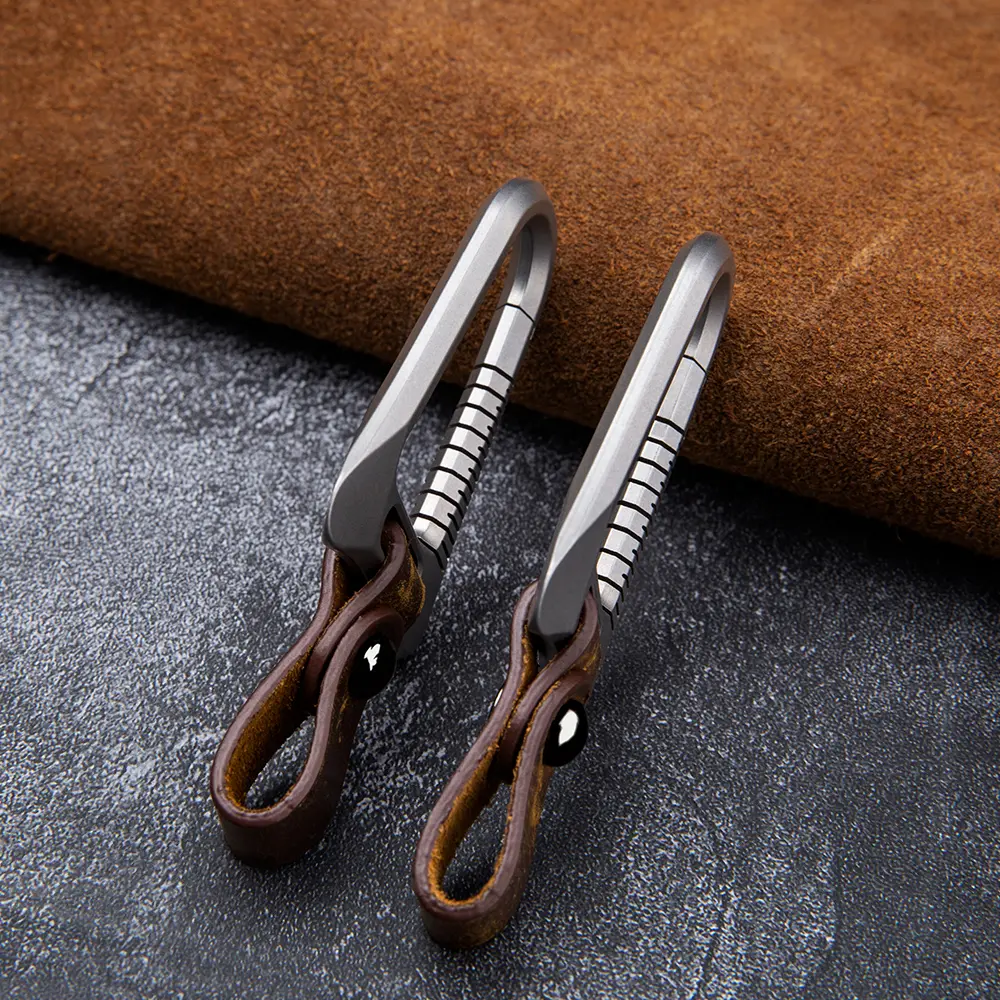 Titanium Alloy Leather Waist Belt Multifunctional Titanium Buckle Portable Keychain Car Men Gifts Outdoor Tool