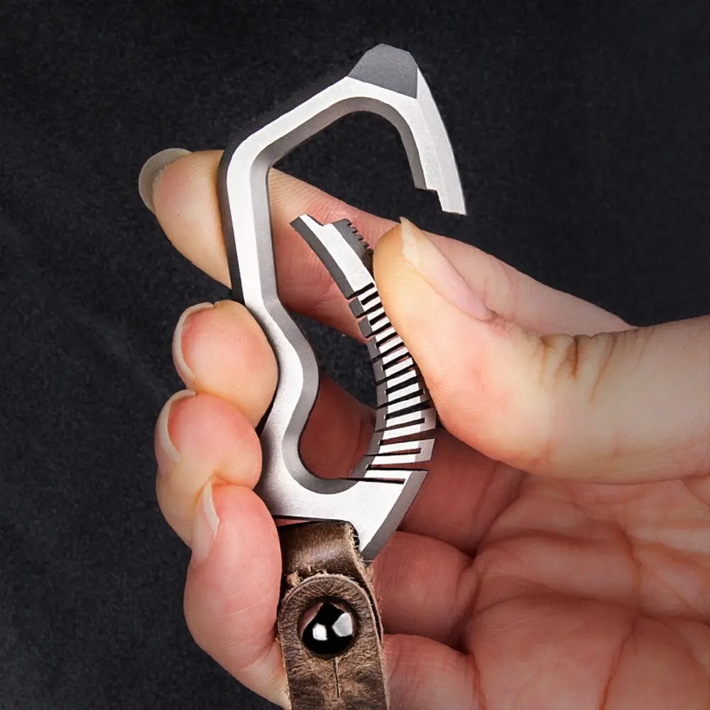 Titanium Alloy Buckle Leather Keychain Car Key Ring Multitool Portable Crowbar EDC Outdoor Tool Gift