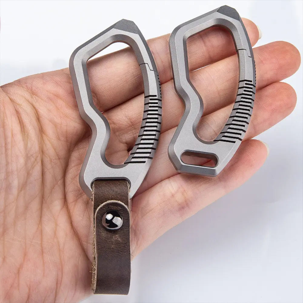 Titanium Alloy Buckle Leather Keychain Car Key Ring Multitool Portable Crowbar EDC Outdoor Tool Gift