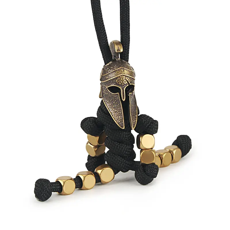 Hand Woven Lanyard Brass Retro Color Rope Beads Keychain Flashlight Paracord Bead