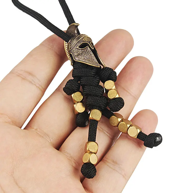 Hand Woven Lanyard Brass Retro Color Rope Beads Keychain Flashlight Paracord Bead