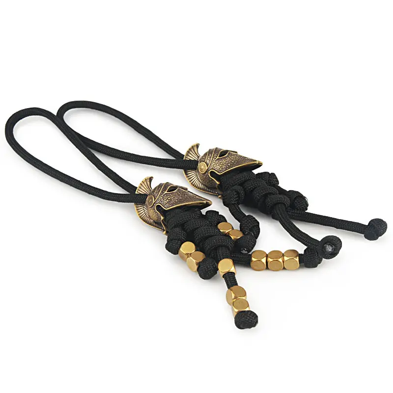 Hand Woven Lanyard Brass Retro Color Rope Beads Keychain Flashlight Paracord Bead