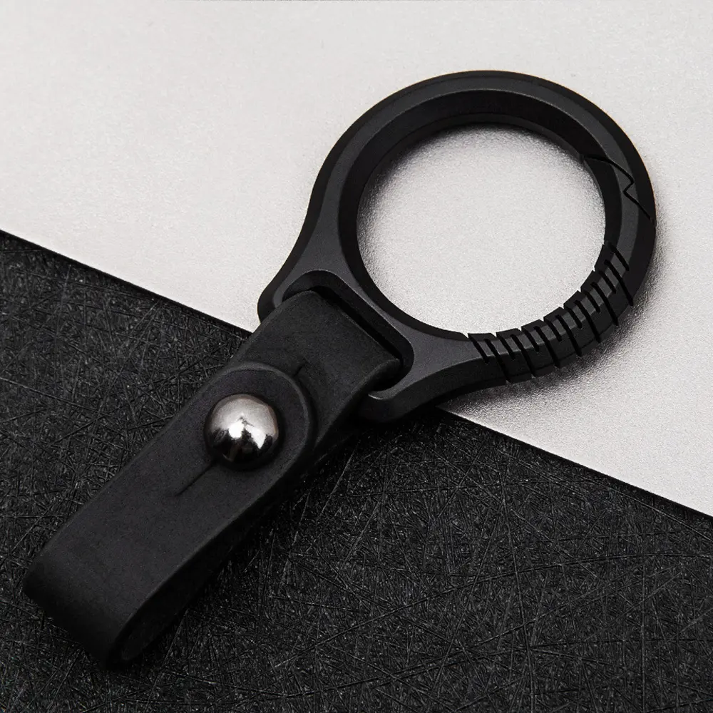 Black Titanium Alloy Waist Buckle Leather Ring Keychain Outdoor Tool EDC