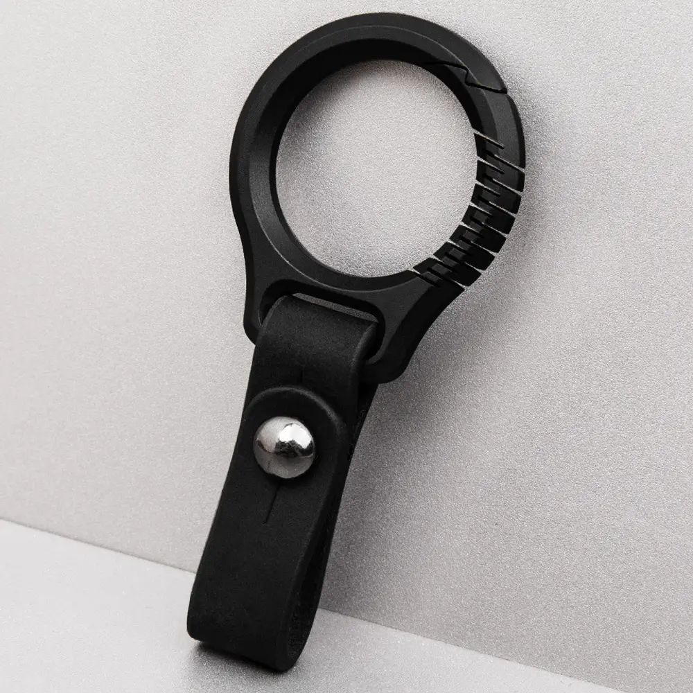 Black Titanium Alloy Waist Buckle Leather Ring Keychain Outdoor Tool EDC