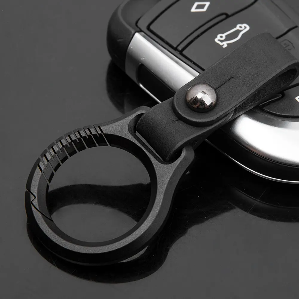 Black Titanium Alloy Waist Buckle Leather Ring Keychain Outdoor Tool EDC