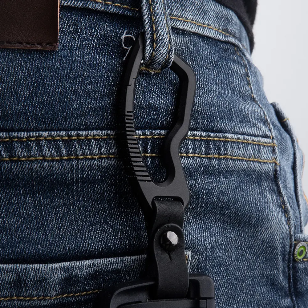 Black Titanium Alloy Leather Waist Buckle Portable Keyring Car Men Gifts Outdoor Tool