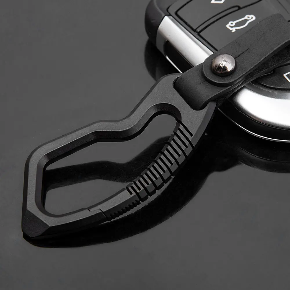 Black Titanium Alloy Leather Waist Buckle Portable Keyring Car Men Gifts Outdoor Tool