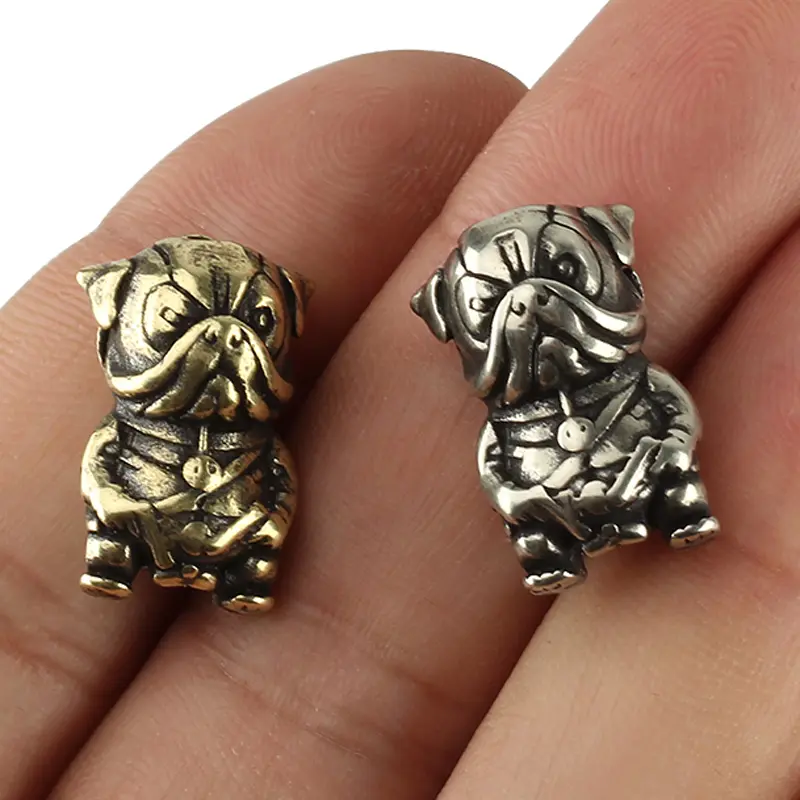 EDC DIY Small Dog Knife Beads Pendant Vintage Brass Copper Paracord Bead