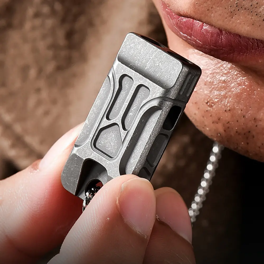 Camping Whistle Titanium Alloy Double Hole Whistle Keychain Pendant EDC Outdoor Tool Keyring