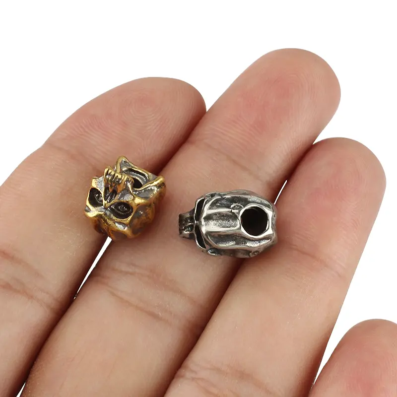 Skull Brass Knife Bead Umbrella Rope Flashlight Pendant EDC Copper Skull Paracord Beads