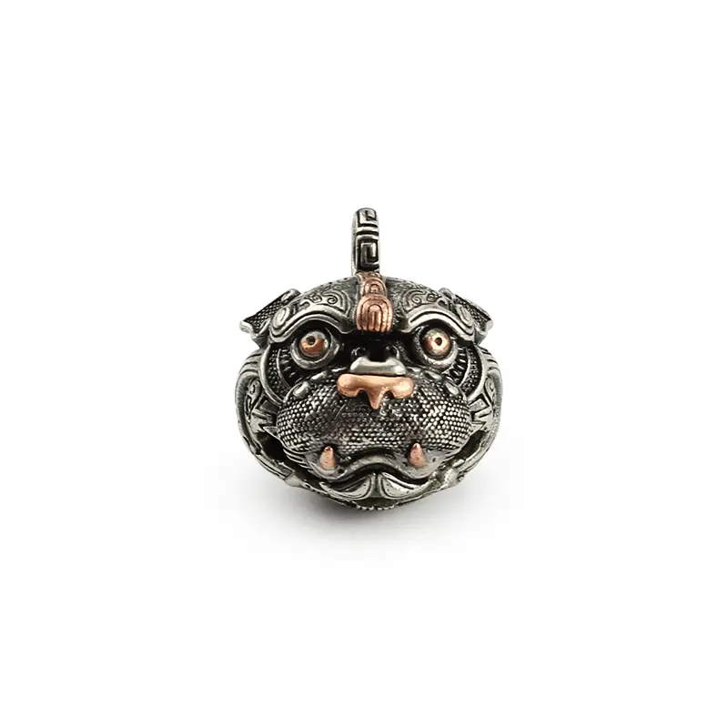 1pc Lucky Beast Brass Knife Beads White Copper Auspicious Animal Paracord Beads China Lion Bell Keychain DIY