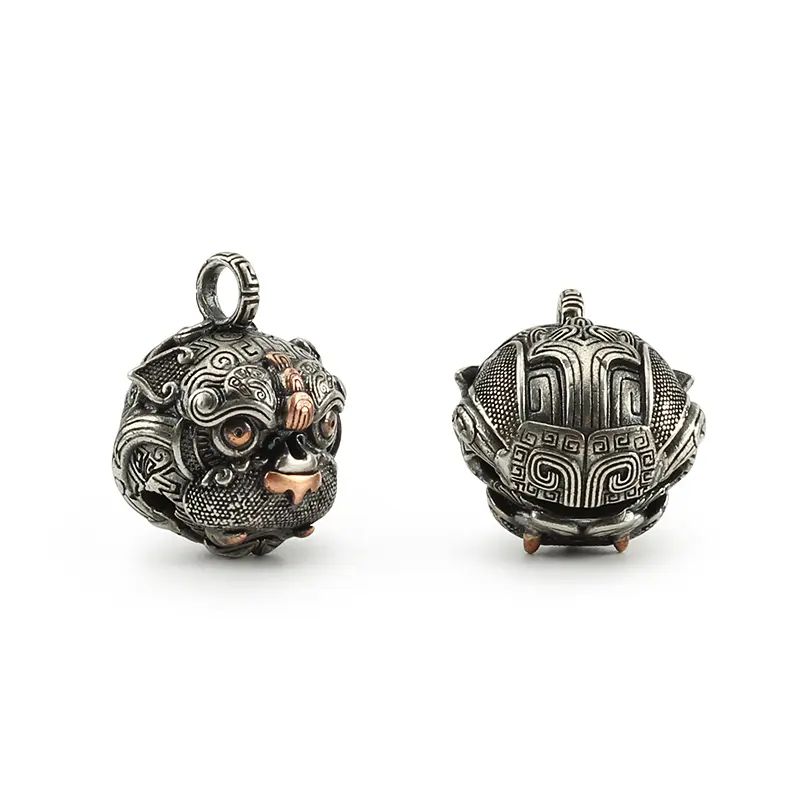 1pc Lucky Beast Brass Knife Beads White Copper Auspicious Animal Paracord Beads China Lion Bell Keychain DIY