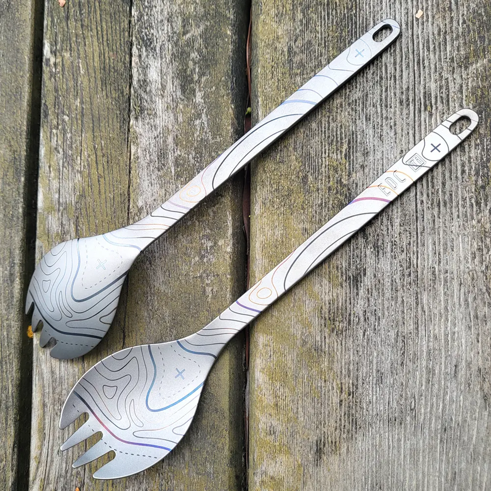 Colourful Pattern Titanium Fork Spoon Outdoor Camping Picnic Tableware