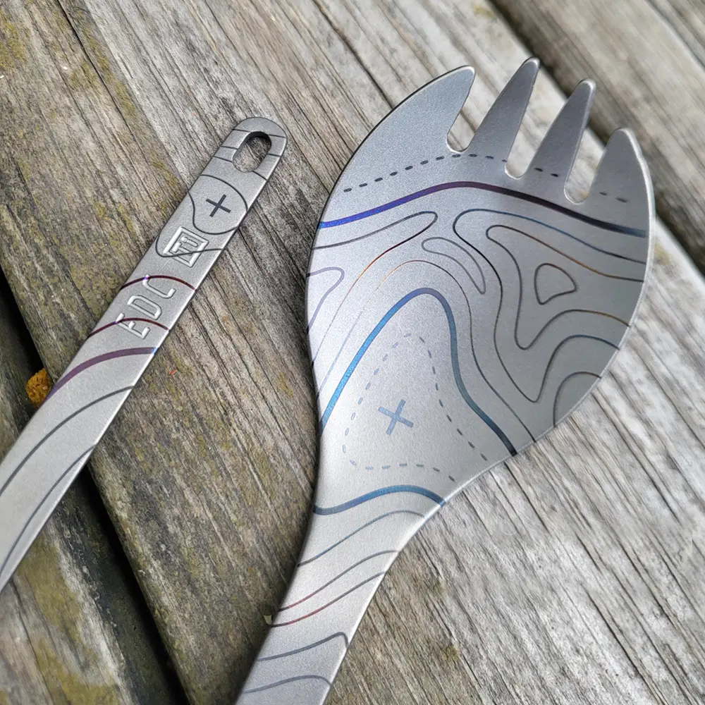 Colourful Pattern Titanium Fork Spoon Outdoor Camping Picnic Tableware