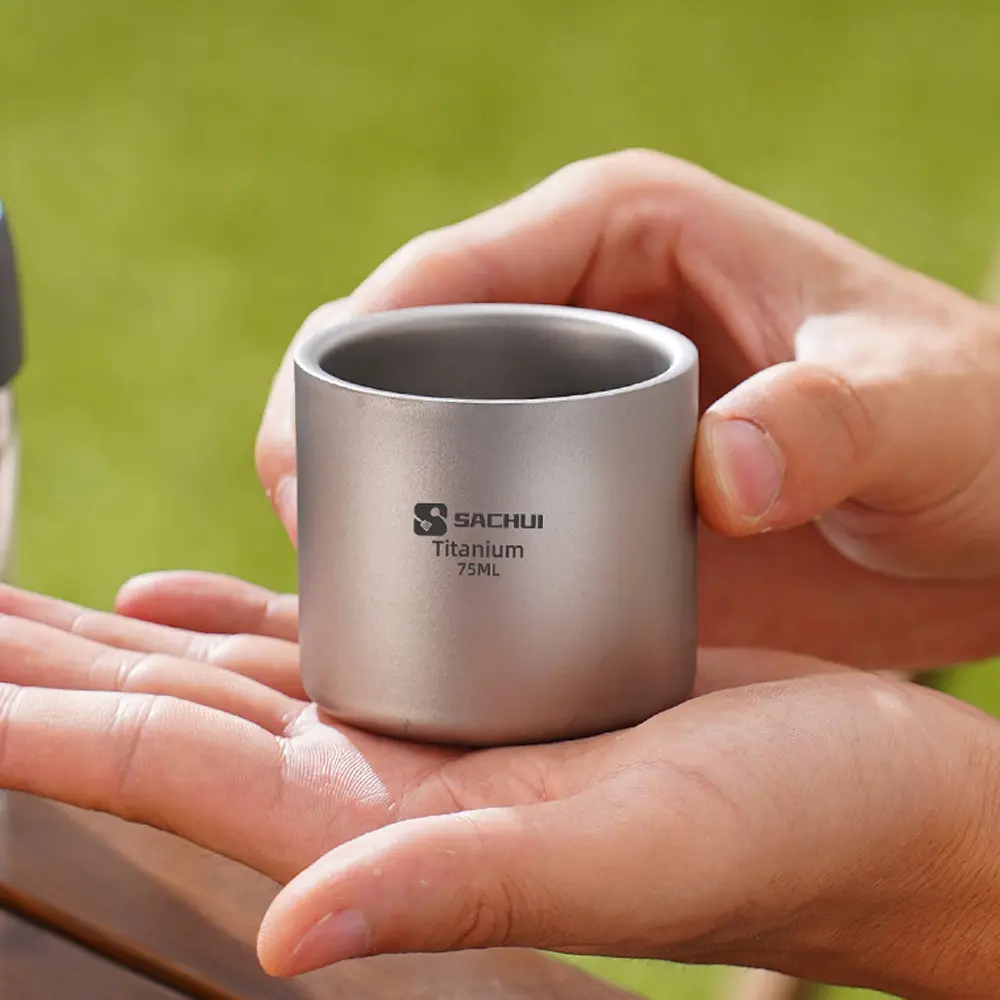 1pc Titanium Alloy Coffee Cup Double Layer Tea Cup Outdoor Camping Tableware