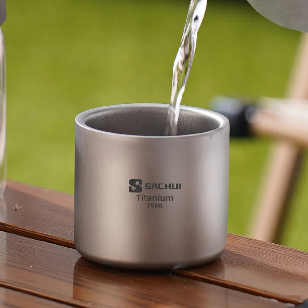 1pc Titanium Alloy Coffee Cup Double Layer Tea Cup Outdoor Camping Tableware