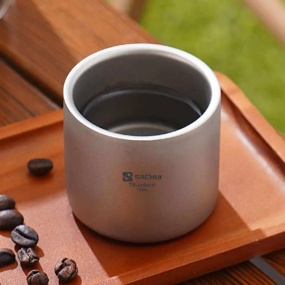 1pc Titanium Alloy Coffee Cup Double Layer Tea Cup Outdoor Camping Tableware