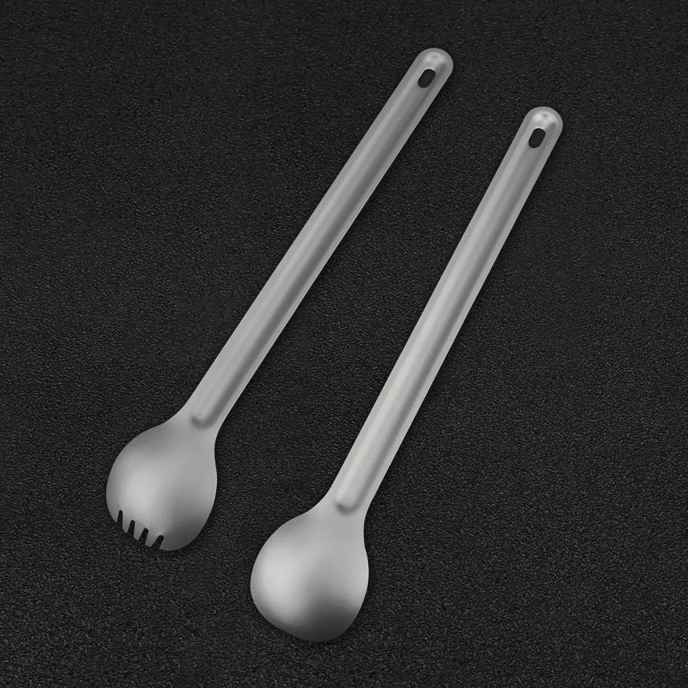 Titanium Long Handle Spoon Fork Light Weight Titanium Tableware Picnic Utensils Spoon Fork Outdoor Travel Supplies