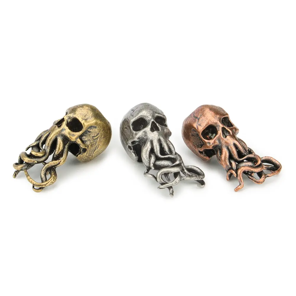 Punk Brass Knife Bead Key Ring Pendants Copper Skull Keychains Rope Beads Paracord Car Accessories