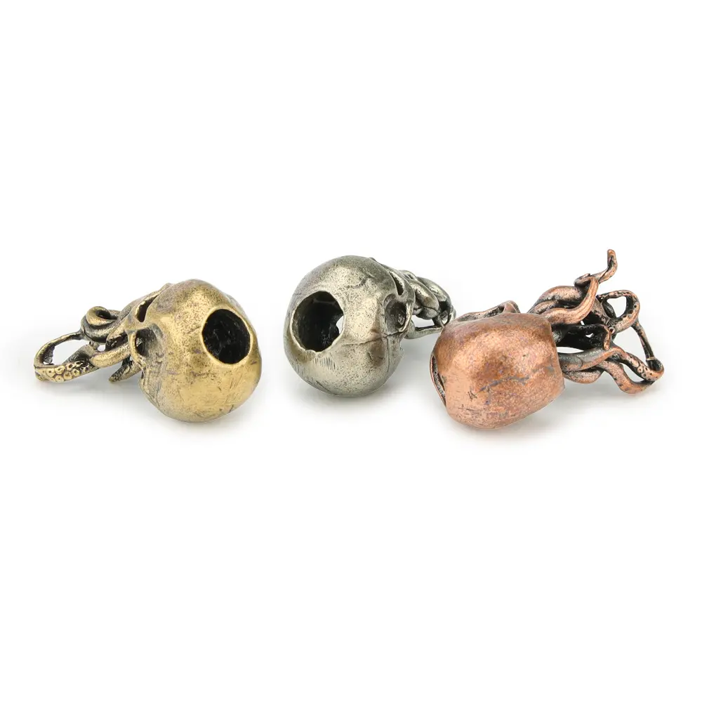 Punk Brass Knife Bead Key Ring Pendants Copper Skull Keychains Rope Beads Paracord Car Accessories