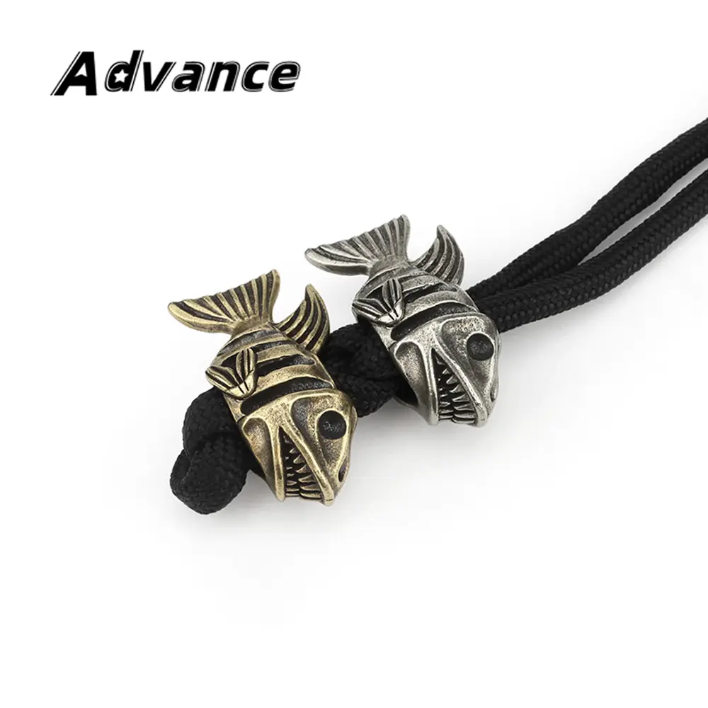 Bone Fish Shape Brass Knife Beads Paracord Lanyard Pendant Outdoor Flashlight Umbrella Rope Bead