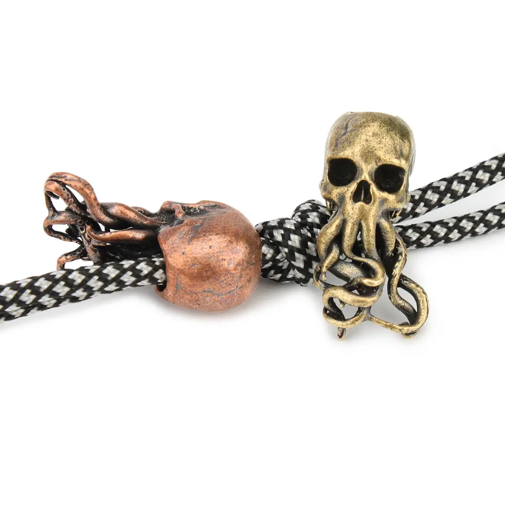 Punk Brass Knife Bead Key Ring Pendants Copper Skull Keychains Rope Beads Paracord Car Accessories