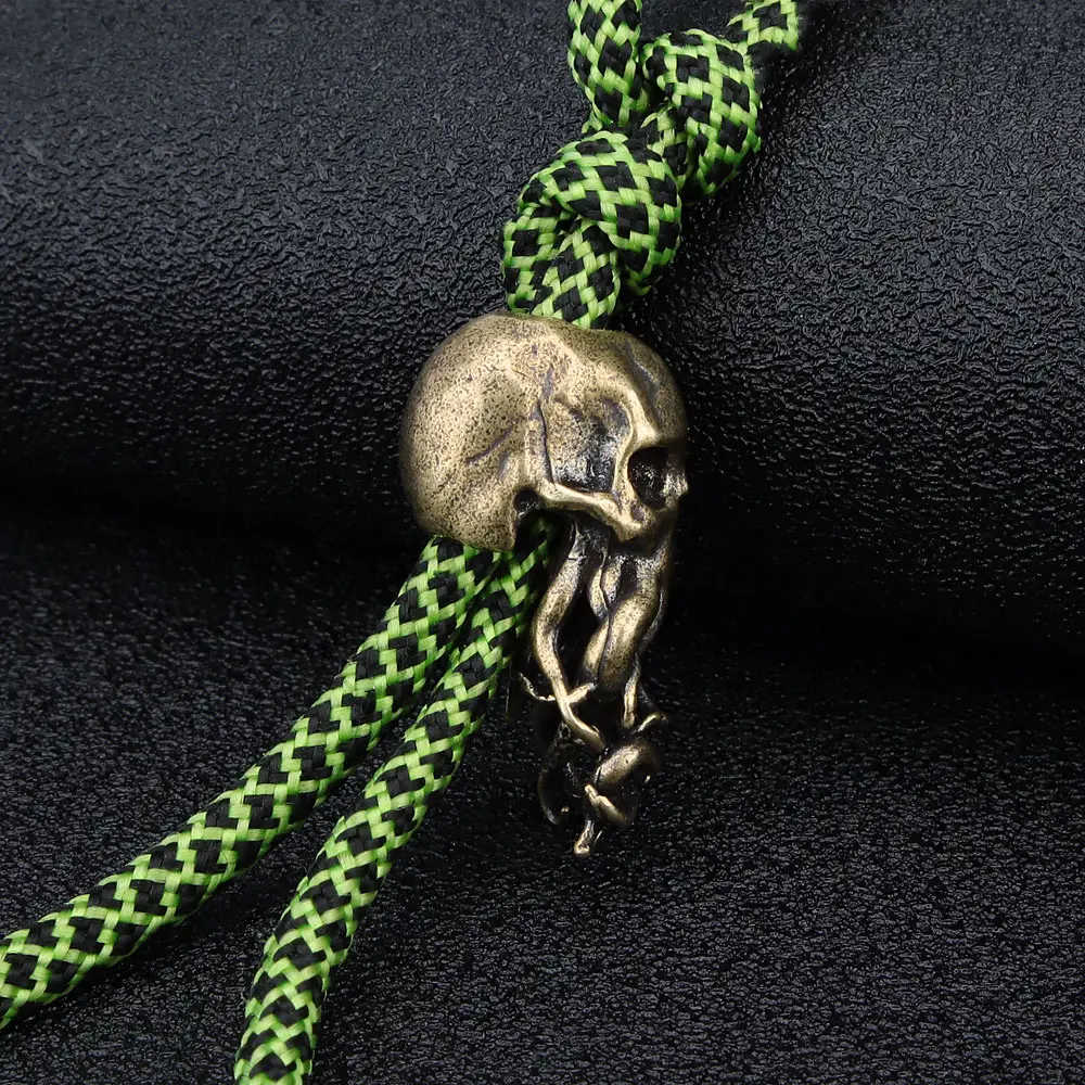 Punk Brass Knife Bead Key Ring Pendants Copper Skull Keychains Rope Beads Paracord Car Accessories
