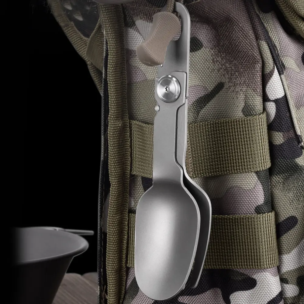 Portable Titanium Alloy 2 in 1 Folding Fork and Spoon Combo Lightweight Camping Utensil Spork for Backpacking Outdoor Tool EDC
