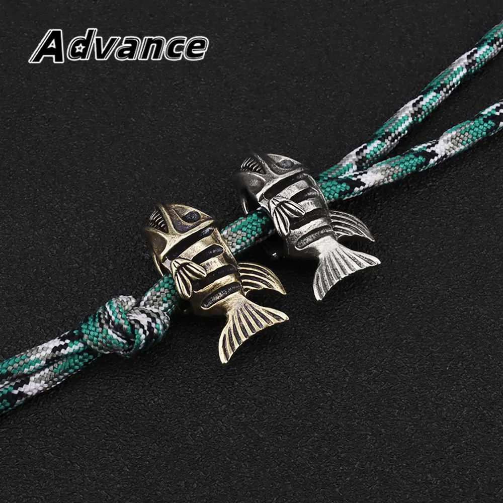Bone Fish Shape Brass Knife Beads Paracord Lanyard Pendant Outdoor Flashlight Umbrella Rope Bead