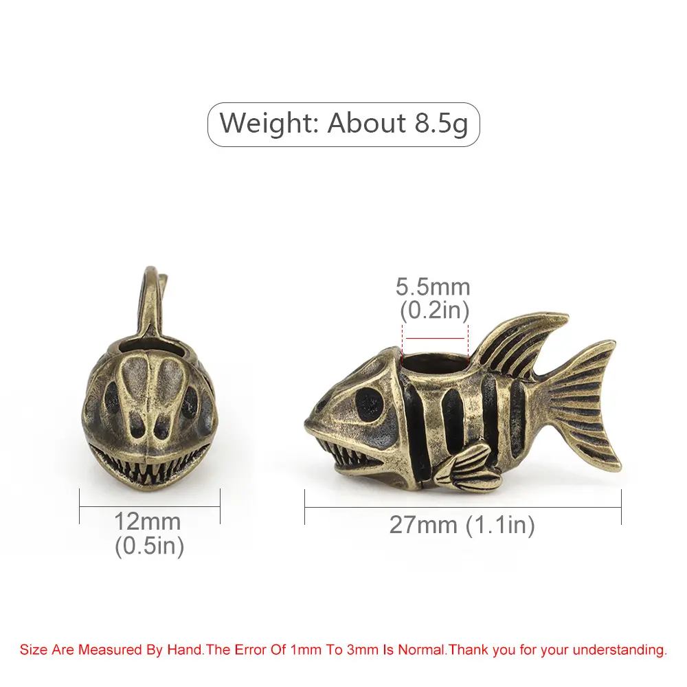 Bone Fish Shape Brass Knife Beads Paracord Lanyard Pendant Outdoor Flashlight Umbrella Rope Bead