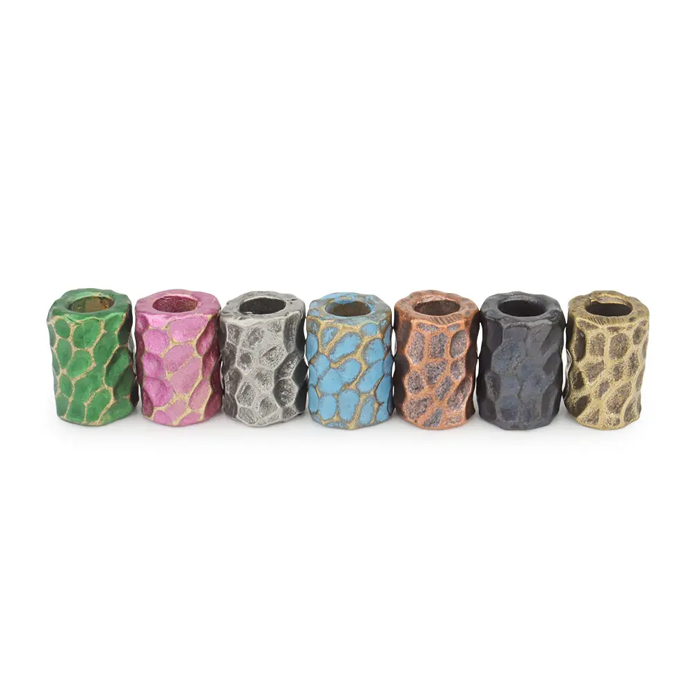 DIY Brass Hammer Texture Pattern Cylinder EDC Knife Beads Paracord Lanyard Pendant Outdoor Flashlight Umbrella Rope Accessories